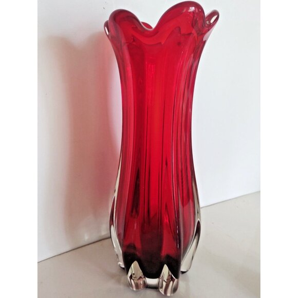 Large Vintage Lorraine Glass Canada Ruby Red Hand Blown Vase 12" - Picture 7 of 13